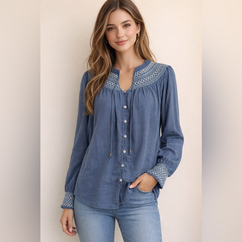 New Westbound Blue Button-Down Blouse